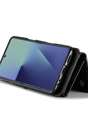 DG.MING M2 Series for Samsung	Galaxy Z Flip7 5G Case PU + PC Phone Cover with Detachable Card Bag / Should Strap