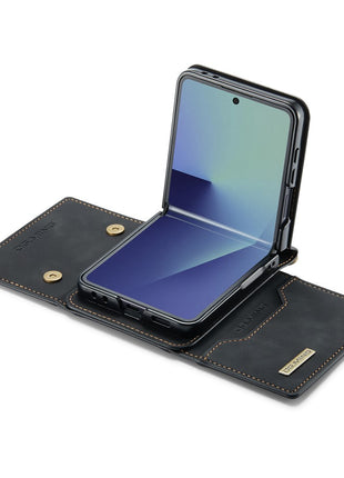 DG.MING M2 Series for Samsung	Galaxy Z Flip7 5G Case PU + PC Phone Cover with Detachable Card Bag / Should Strap