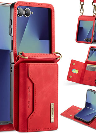 DG.MING M2 Series for Samsung	Galaxy Z Flip7 5G Case PU + PC Phone Cover with Detachable Card Bag / Should Strap