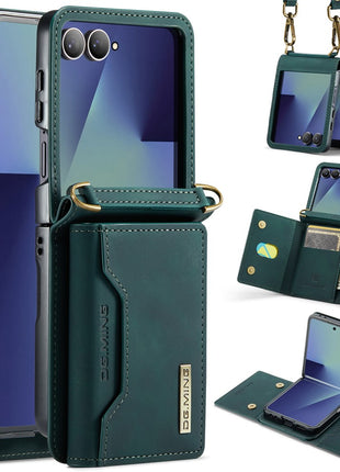 DG.MING M2 Series for Samsung	Galaxy Z Flip7 5G Case PU + PC Phone Cover with Detachable Card Bag / Should Strap
