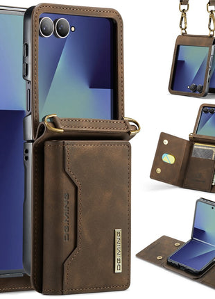 DG.MING M2 Series for Samsung	Galaxy Z Flip7 5G Case PU + PC Phone Cover with Detachable Card Bag / Should Strap