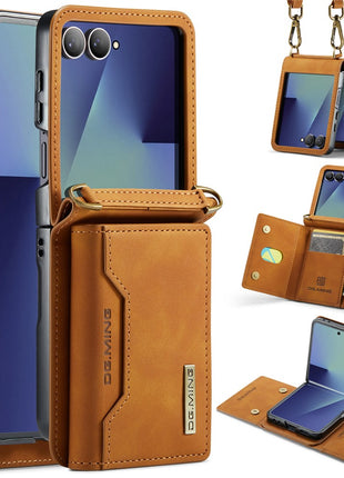 DG.MING M2 Series for Samsung	Galaxy Z Flip7 5G Case PU + PC Phone Cover with Detachable Card Bag / Should Strap