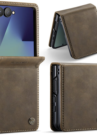 For Samsung Galaxy Z Flip7 5G Case CASEME 033 Series RFID Blocking Wallet Stand Calf Texture Leather Phone Cover