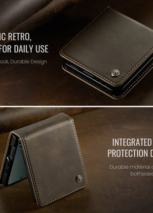For Samsung Galaxy Z Flip7 5G Case CASEME 033 Series RFID Blocking Wallet Stand Calf Texture Leather Phone Cover