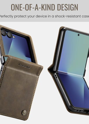 For Samsung Galaxy Z Flip7 5G Case CASEME 033 Series RFID Blocking Wallet Stand Calf Texture Leather Phone Cover