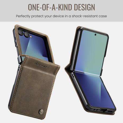 For Samsung Galaxy Z Flip7 5G Case CASEME 033 Series RFID Blocking Wallet Stand Calf Texture Leather Phone Cover