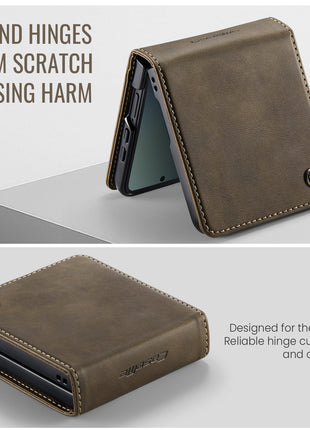For Samsung Galaxy Z Flip7 5G Case CASEME 033 Series RFID Blocking Wallet Stand Calf Texture Leather Phone Cover