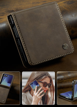 For Samsung Galaxy Z Flip7 5G Case CASEME 033 Series RFID Blocking Wallet Stand Calf Texture Leather Phone Cover