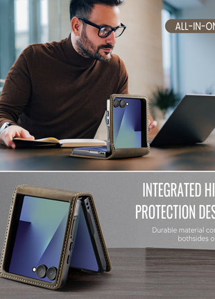 For Samsung Galaxy Z Flip7 5G Case CASEME 033 Series RFID Blocking Wallet Stand Calf Texture Leather Phone Cover