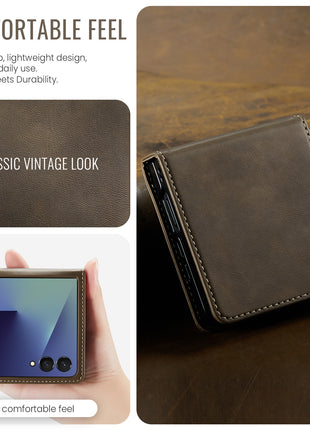 For Samsung Galaxy Z Flip7 5G Case CASEME 033 Series RFID Blocking Wallet Stand Calf Texture Leather Phone Cover