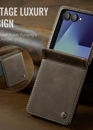 For Samsung Galaxy Z Flip7 5G Case CASEME 033 Series RFID Blocking Wallet Stand Calf Texture Leather Phone Cover