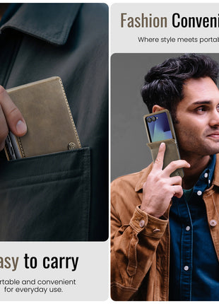 For Samsung Galaxy Z Flip7 5G Case CASEME 033 Series RFID Blocking Wallet Stand Calf Texture Leather Phone Cover