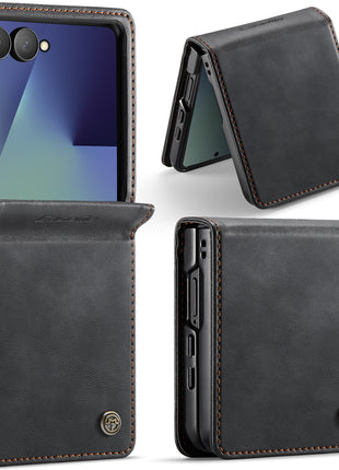 For Samsung Galaxy Z Flip7 5G Case CASEME 033 Series RFID Blocking Wallet Stand Calf Texture Leather Phone Cover