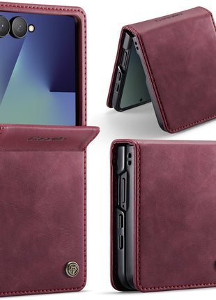 For Samsung Galaxy Z Flip7 5G Case CASEME 033 Series RFID Blocking Wallet Stand Calf Texture Leather Phone Cover