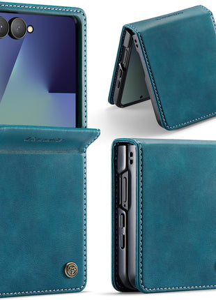 For Samsung Galaxy Z Flip7 5G Case CASEME 033 Series RFID Blocking Wallet Stand Calf Texture Leather Phone Cover