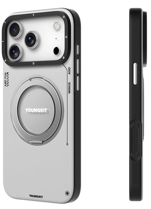 YOUNGKIT For iPhone 17 Pro Case Rotating Kickstand Shockproof TPU + PU Leather Phone Back Cover