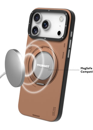 YOUNGKIT For iPhone 17 Pro Case Rotating Kickstand Shockproof TPU + PU Leather Phone Back Cover