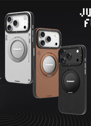 YOUNGKIT For iPhone 17 Pro Case Rotating Kickstand Shockproof TPU + PU Leather Phone Back Cover