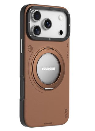 YOUNGKIT For iPhone 17 Pro Case Rotating Kickstand Shockproof TPU + PU Leather Phone Back Cover