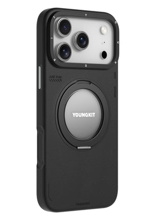 YOUNGKIT For iPhone 17 Pro Case Rotating Kickstand Shockproof TPU + PU Leather Phone Back Cover