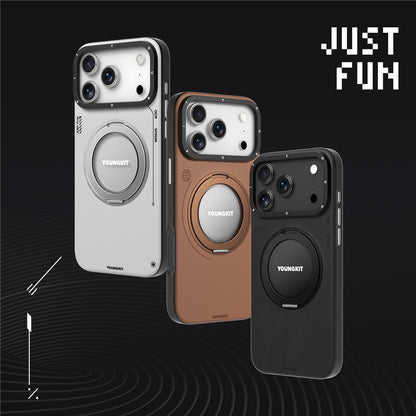 YOUNGKIT For iPhone 17 Pro Max Case Rotating Kickstand Shockproof TPU + PU Leather Phone Back Cover