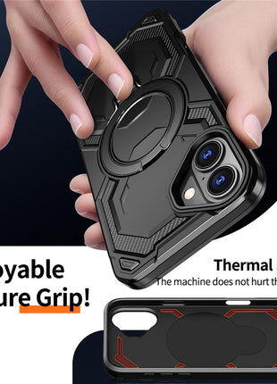 For iPhone 16 Plus Magnetic Case Ring Kickstand PC + TPU Hybrid Phone Cover