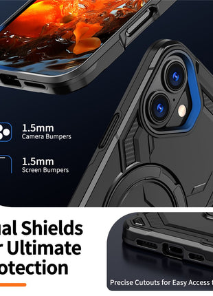 For iPhone 16 Plus Magnetic Case Ring Kickstand PC + TPU Hybrid Phone Cover