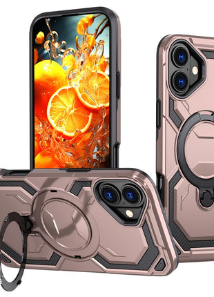 For iPhone 16 Plus Magnetic Case Ring Kickstand PC + TPU Hybrid Phone Cover