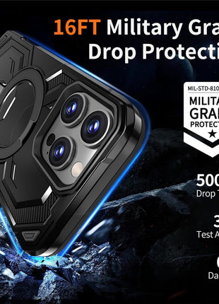 For iPhone 16 Pro Magnetic Case Ring Kickstand PC + TPU Hybrid Phone Cover