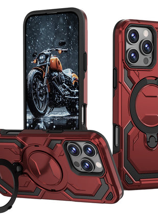 For iPhone 16 Pro Magnetic Case Ring Kickstand PC + TPU Hybrid Phone Cover
