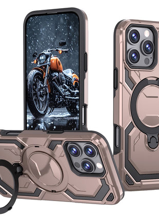 For iPhone 16 Pro Magnetic Case Ring Kickstand PC + TPU Hybrid Phone Cover