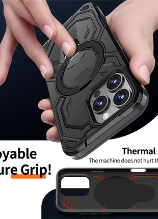 For iPhone 16 Pro Max Magnetic Case Ring Kickstand PC + TPU Hybrid Phone Cover