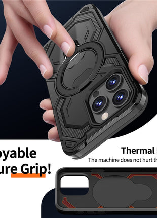 For iPhone 15 Pro Magnetic Case Ring Kickstand PC + TPU Hybrid Phone Cover