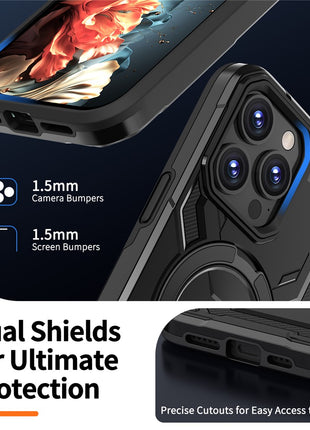 For iPhone 15 Pro Magnetic Case Ring Kickstand PC + TPU Hybrid Phone Cover