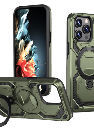 For iPhone 15 Pro Magnetic Case Ring Kickstand PC + TPU Hybrid Phone Cover