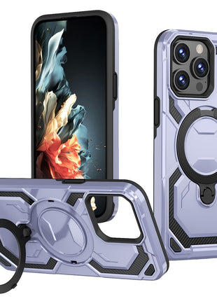 For iPhone 15 Pro Magnetic Case Ring Kickstand PC + TPU Hybrid Phone Cover