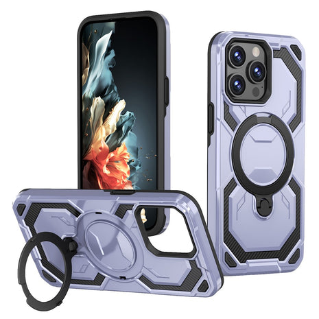 For iPhone 15 Pro Magnetic Case Ring Kickstand PC + TPU Hybrid Phone Cover