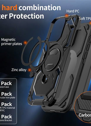 For iPhone 15 Pro Max Magnetic Case Ring Kickstand PC + TPU Hybrid Phone Cover