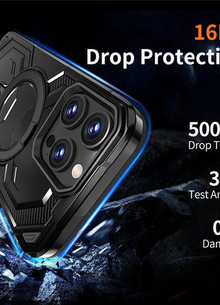 For iPhone 15 Pro Max Magnetic Case Ring Kickstand PC + TPU Hybrid Phone Cover