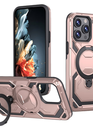 For iPhone 15 Pro Max Magnetic Case Ring Kickstand PC + TPU Hybrid Phone Cover