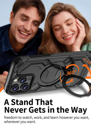 For iPhone 14 Pro Magnetic Case Ring Kickstand PC + TPU Hybrid Phone Cover