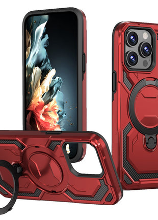 For iPhone 14 Pro Magnetic Case Ring Kickstand PC + TPU Hybrid Phone Cover
