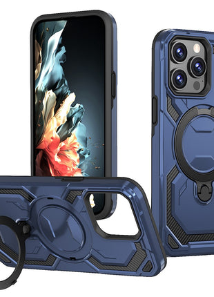 For iPhone 14 Pro Magnetic Case Ring Kickstand PC + TPU Hybrid Phone Cover