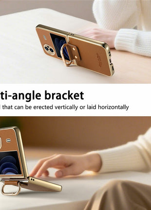 For vivo X Flip Case Electroplating Leather Coated PC Phone Cover with Spring Ring Buckle Kickstand