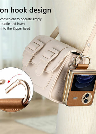 For vivo X Flip Case Electroplating Leather Coated PC Phone Cover with Spring Ring Buckle Kickstand