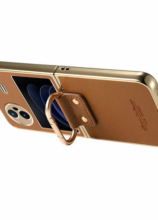 For vivo X Flip Case Electroplating Leather Coated PC Phone Cover with Spring Ring Buckle Kickstand