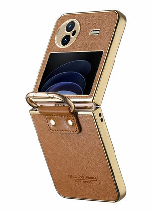 For vivo X Flip Case Electroplating Leather Coated PC Phone Cover with Spring Ring Buckle Kickstand