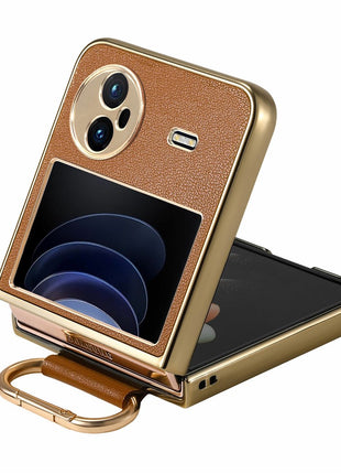 For vivo X Flip Case Electroplating Leather Coated PC Phone Cover with Spring Ring Buckle Kickstand