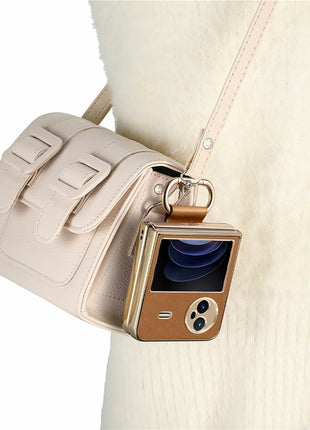 For vivo X Flip Case Electroplating Leather Coated PC Phone Cover with Spring Ring Buckle Kickstand