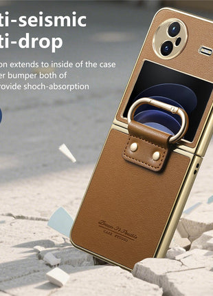 For vivo X Flip Case Electroplating Leather Coated PC Phone Cover with Spring Ring Buckle Kickstand